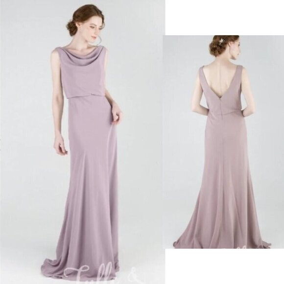 Jenny Yoo Madelyn Floor Length Formal Gown Cowl Neck Sleeveless V-Back Zipper 10 - Picture 1 of 13